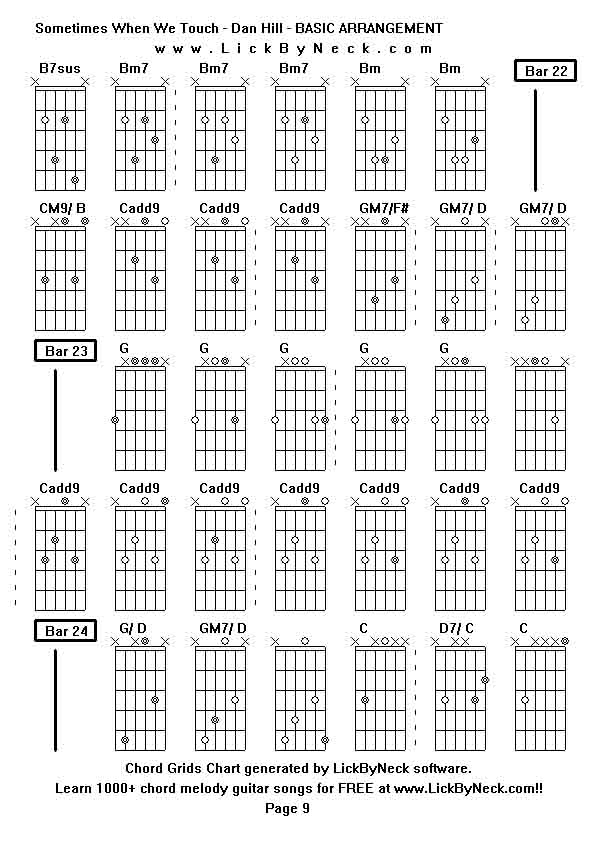 Chord Grids Chart of chord melody fingerstyle guitar song-Sometimes When We Touch - Dan Hill - BASIC ARRANGEMENT,generated by LickByNeck software.